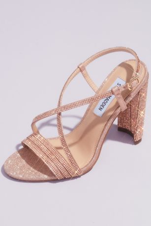 Steve Madden x DB Pink Heeled Sandals (Strappy Crystal Block Heels with Square Front)